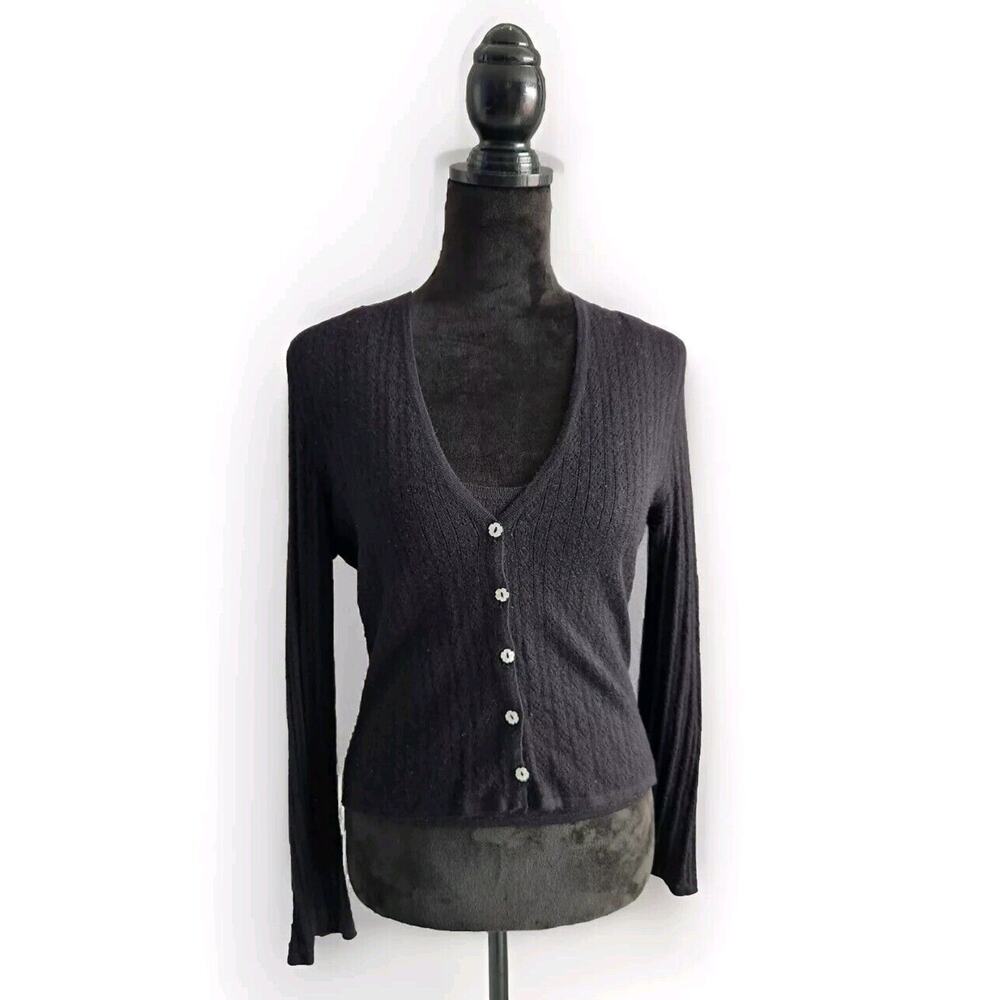Lamberto Losani Women's Cashmere Black Tank & Cardigan Set Size L Pre-owned
